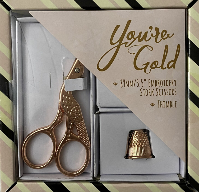 You're Gold - Ebroidery stork scissors - thimble set